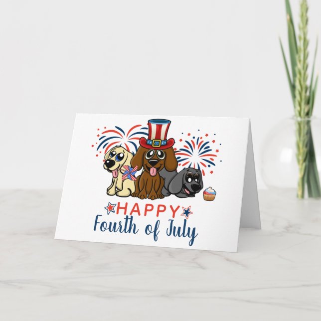 Carte Patriotique 4 Juillet Chiens Feu d'artifice mignon (Devant)