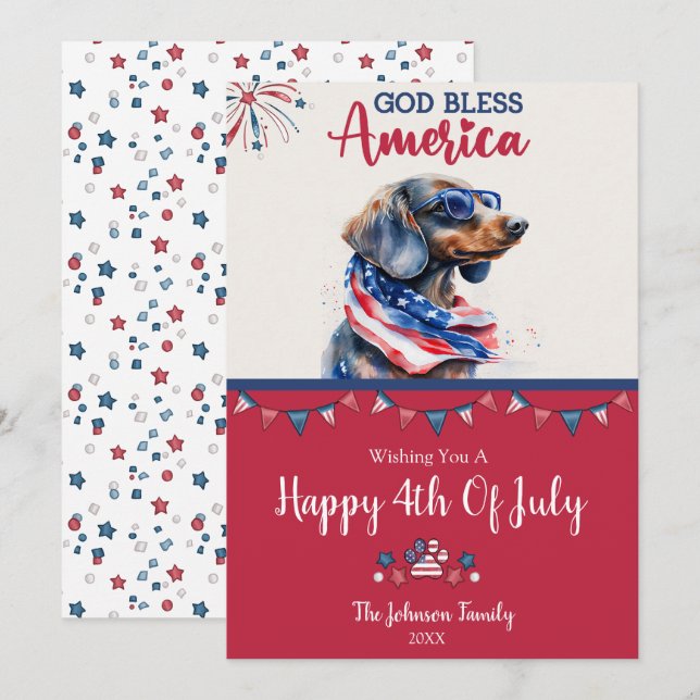 Carte patriotique de chien-dachshund pour le 4 jui (Devant / Derrière)