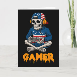 Carte Patriotique Halloween Squelette Gamer Funny Squele