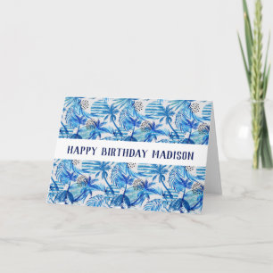 Carte Pattern de Bright Blue Tropical Watercolor
