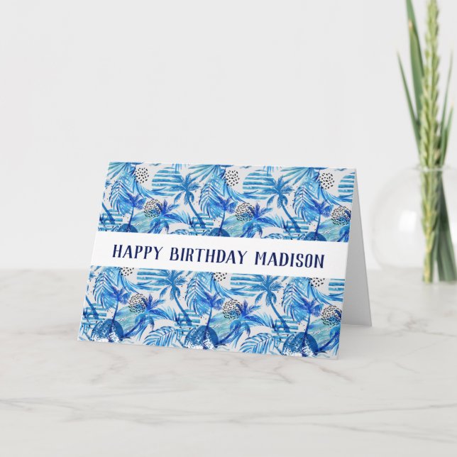 Carte Pattern de Bright Blue Tropical Watercolor (Devant)
