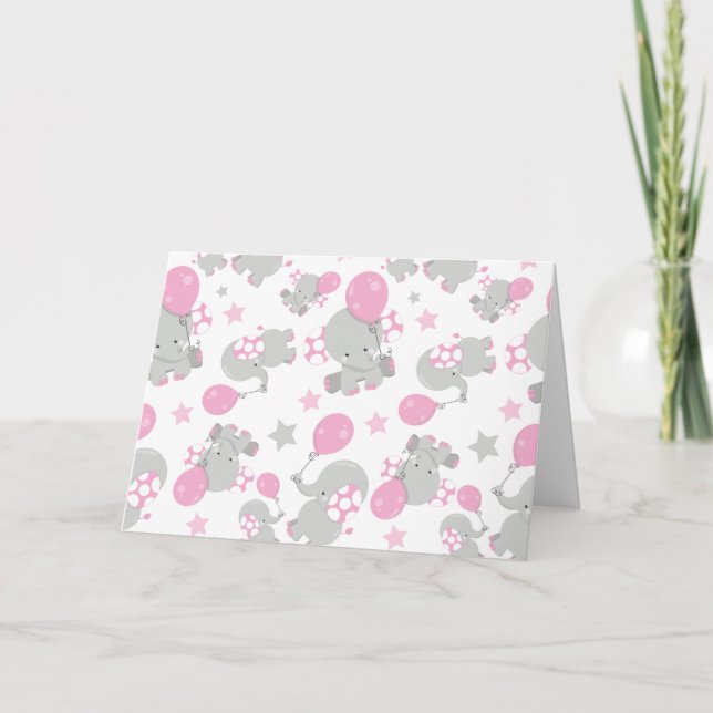 Carte Pattern of Elephants, Cute Elephants - Pink Gray (Devant)