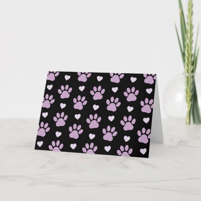Carte Pattern of paws, Dog paws, Lilac paws, Hearts (Devant)