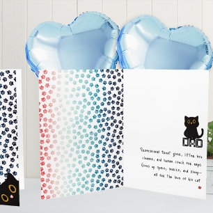 Carte Pattes rouges, blanches et bleues Papa chat noir d