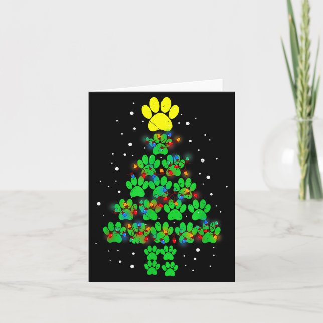 Carte Paw Print Merry Christmas Tree Lights Dog Or Cat M (Devant)