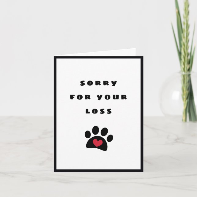 Carte Pawprint noir Coeur rouge Désolé pour votre animal (Devant)