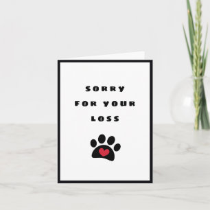 Carte Pawprint noir Coeur rouge Désolé pour votre animal