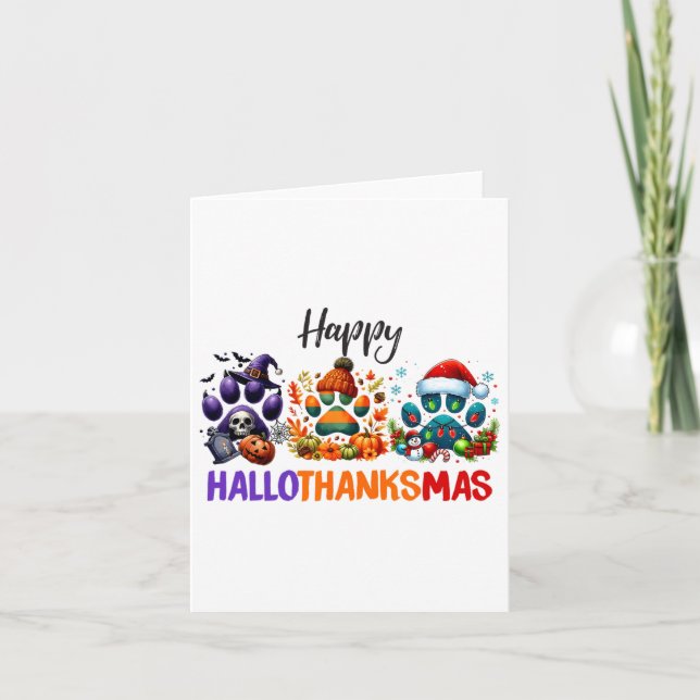 Carte Paws Hallothanksmas Halloween Thanksgiving C (Devant)