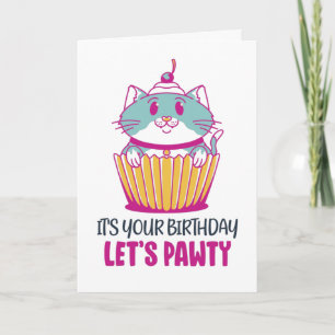 Carte Pawty Cupcake Kitten Drôle Chat Anniversaire