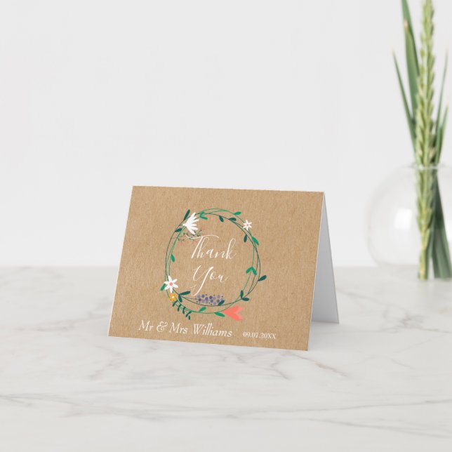 Carte Pays Rustique Floral Garland Merci (Devant)