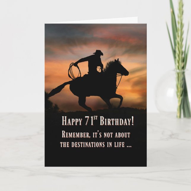 Carte Pays Western Cowboy 71e Joyeux Anniversaire (Devant)