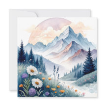 Paysage alpin aquarelle avec Fleur sauvage