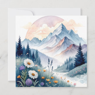 Carte Paysage alpin aquarelle avec Fleur sauvage