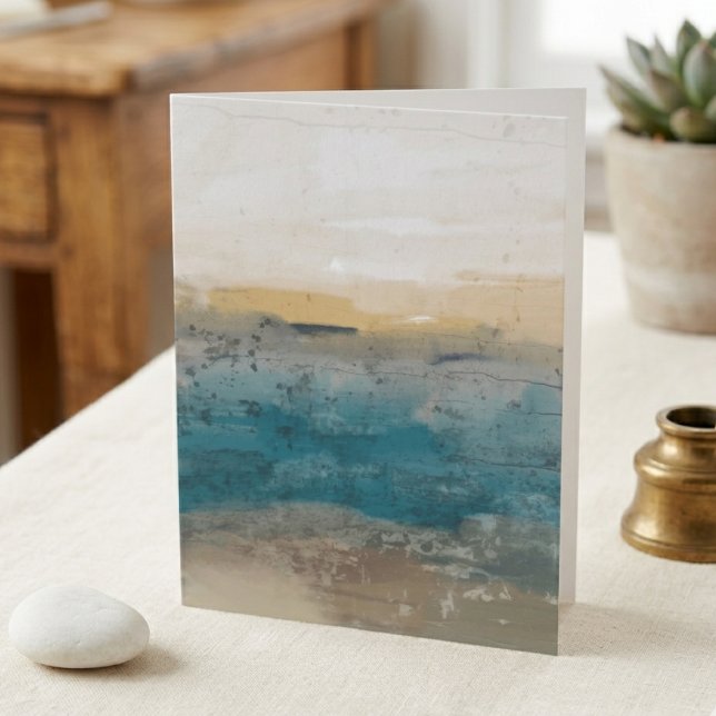 Carte Paysage aquarelle abstrait bleu et or (An abstract blue and gold watercolor landscape on this note card is perfect for any occasion.)