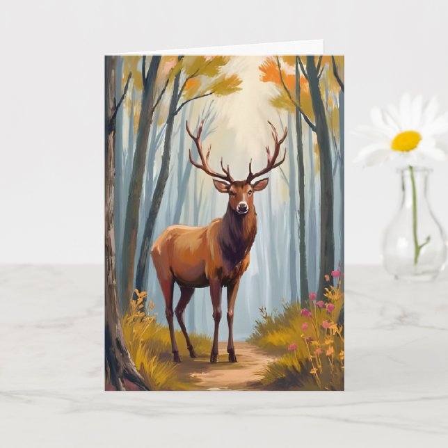 Carte Paysage aquarelle de la forêt d'élan (Petite plante)