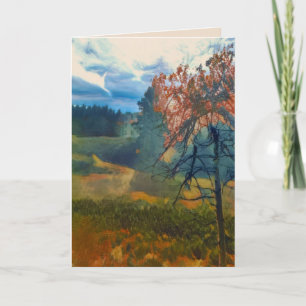 Carte Paysage automnal arbres brume ciel peinture filtre