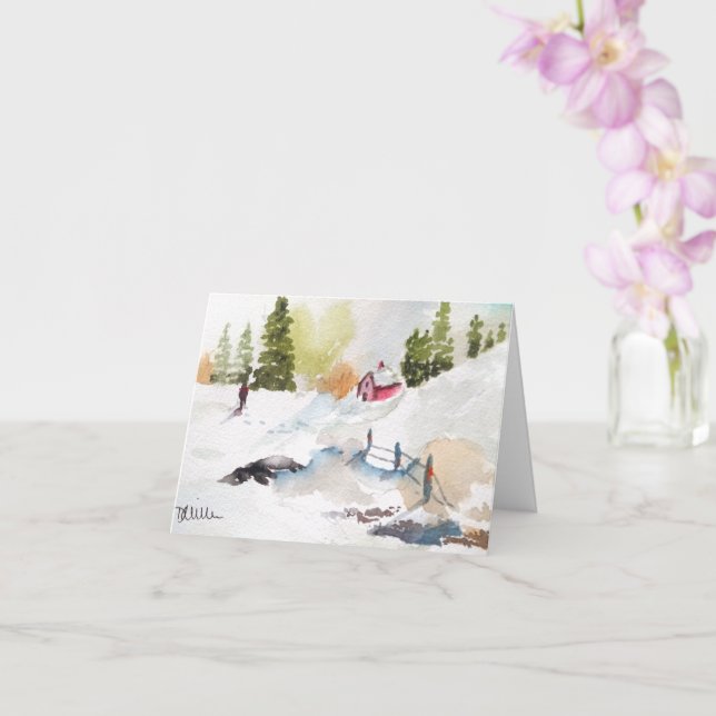 Carte Paysage de campagne à l'aquarelle Noël (Orchidée)