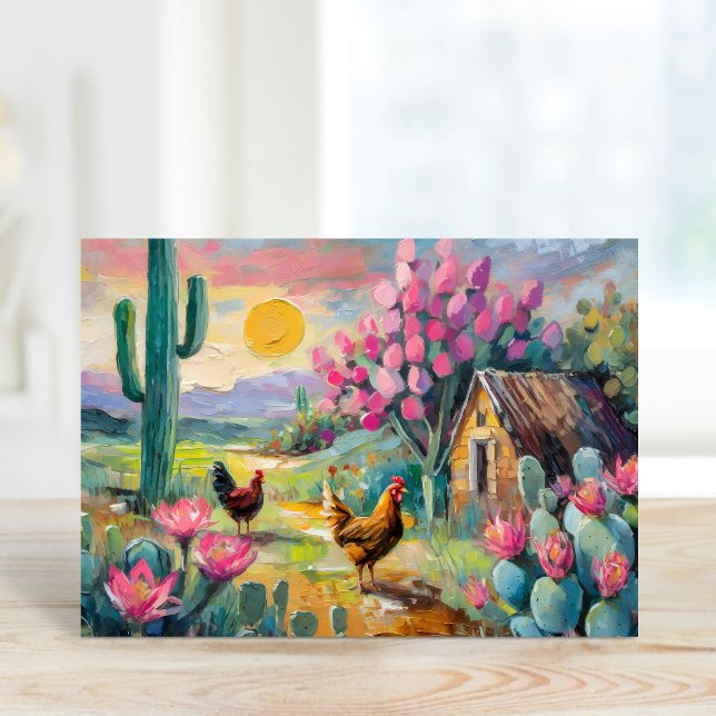 Carte Paysage de ferme Succulent du désert avec poulets (Créateur téléchargé)
