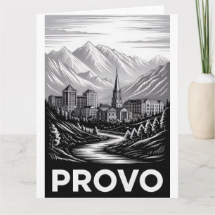 Carte Paysage de Provo Utah Noir Blanc Gravure sur Bois