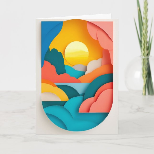 Carte Paysage découpé en papier ensoleillé (Devant)