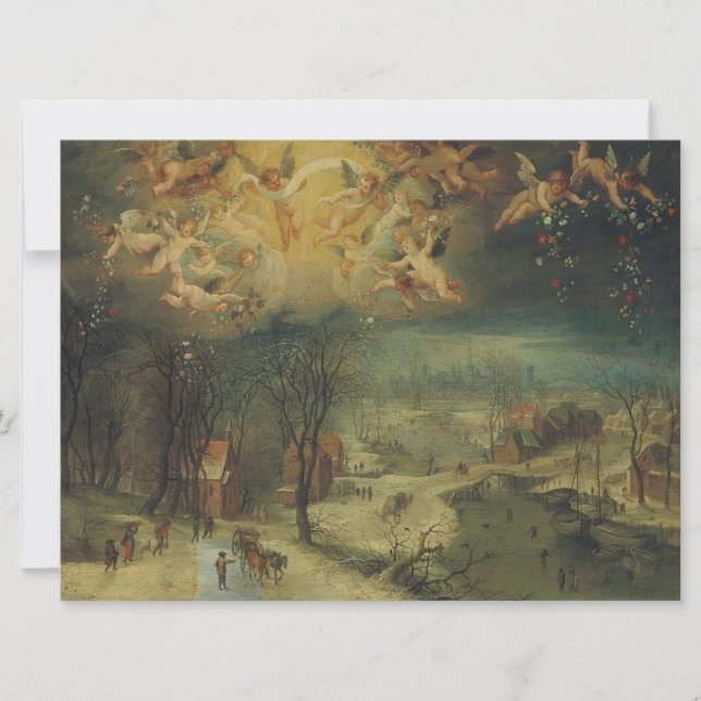 Carte Paysage d'hiver avec des villageois ramassant du b (Devant)