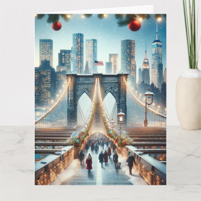 Carte Paysage d'hiver. Pont de Brooklyn - New York (Devant)