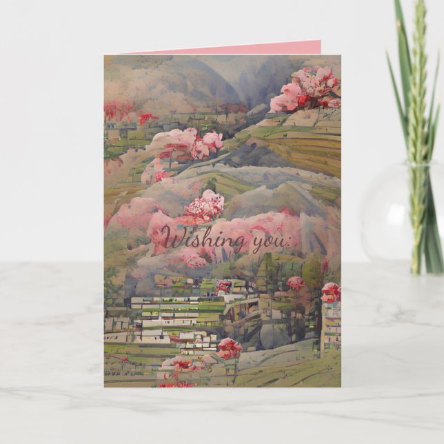 Carte Paysage japonais avec fleurs roses texte personnal (Devant)