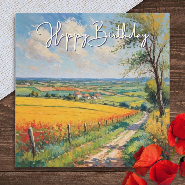 Carte Paysage magnifique Campagne d'été Anniversaire (An elegant birthday card with picture of beautiful countryside in summer)