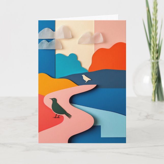 Carte Paysage oiseaux à couches (Devant)