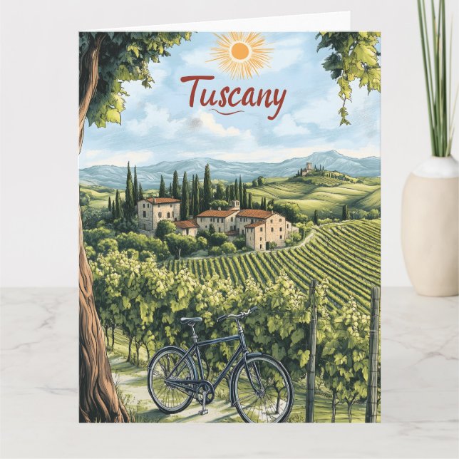 Carte Paysage toscan avec vignobles et une bicyclette (Devant)