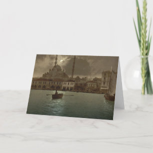 Carte Paysage urbain vintage d'Istanbul avec la lumière