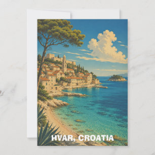 Carte Paysage vintage Hvar Croatie côte Adriatique