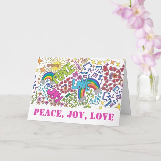 Carte Peace Joy Love Hippy Art, avec vos mots à l'intéri (Orchidée)