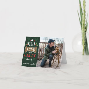 Carte Peace Love Belly Rubs Chien Joyeuses vacances Noël