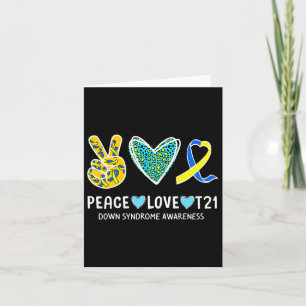 Carte Peace Love Cure Bleu Et Jaune Ruban Down Syndro