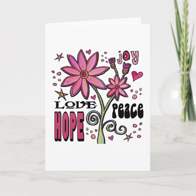 Carte Peace Love Hope and Flowers (Devant)