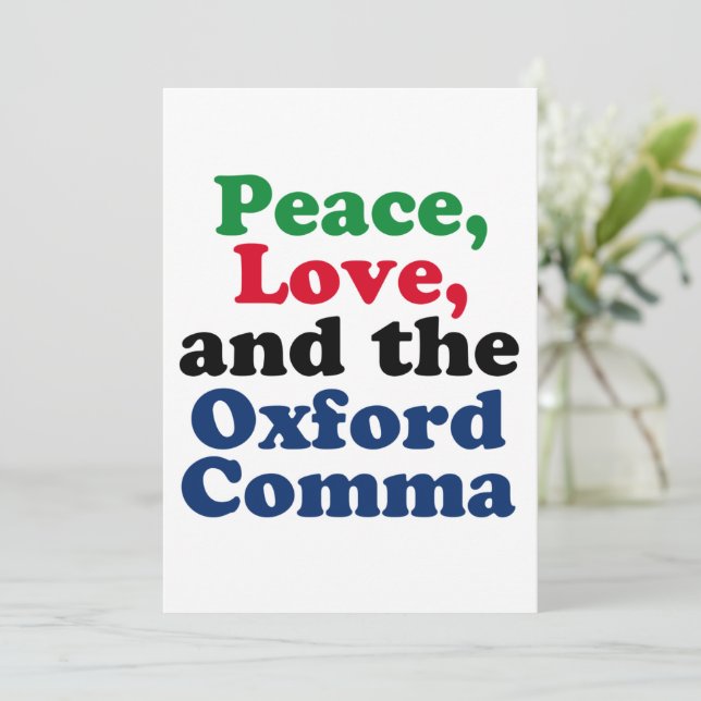 Carte Peace Love Oxford Comma English Grammar Humour (Debout devant)