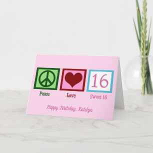 Carte Peace Love Sweet 16 Cute Custom 16e anniversaire