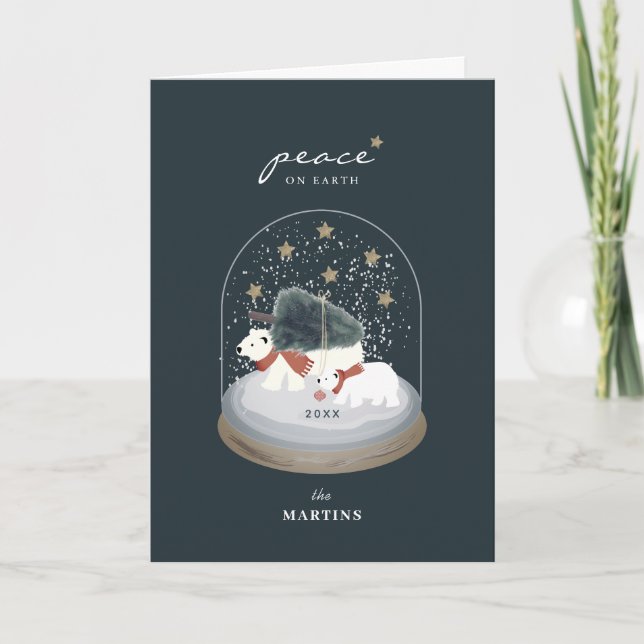 Carte Peace Polar Bears Snow Globe Photo Noël (Devant)