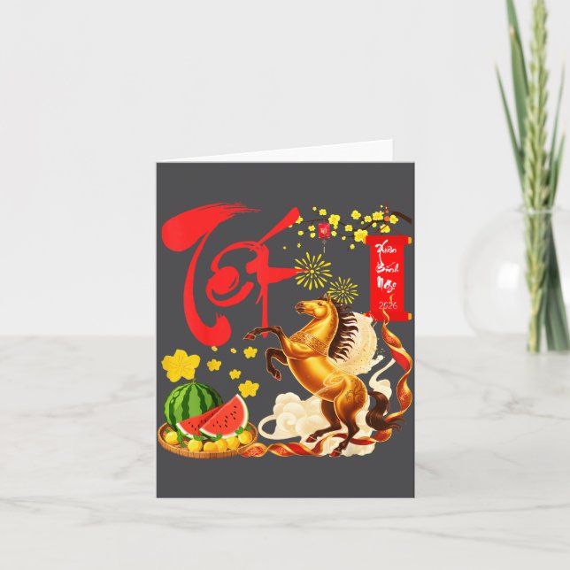 Carte Peach Blossom Vietnamese Lunar New Year Horse 2026 (Devant)