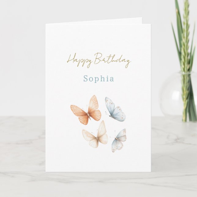 Carte Peach Blue Butterflies Birthday (Devant)