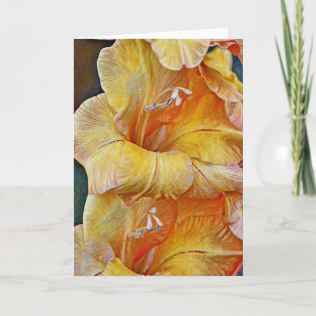 Carte Peach Gold Artsy Gladiolus Flowers Note Card (Devant)