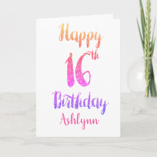 Carte Peach Pink Purple Parties scintillant 16e annivers