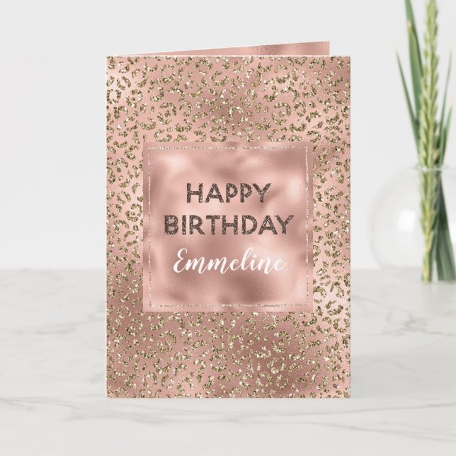 Carte Peach Rose Gold Empreinte de léopard Parties scint (Devant)