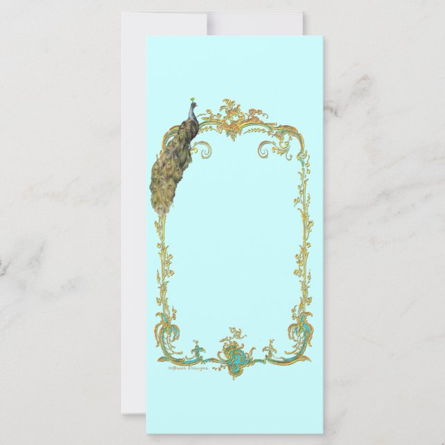 Carte Peacock avec cadre or "Enregistrer la date" (Devant)