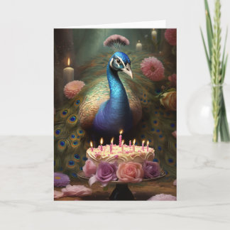 Carte Peacock avec gâteau d'anniversaire