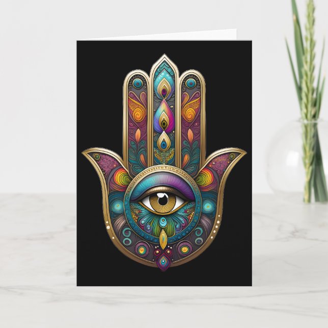 Carte Peacock Colors Hamsa w/ Gold Third Eye (Devant)