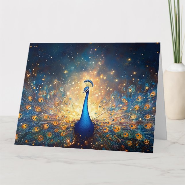 Carte Peacock cosmique avec plumes étoilées (Devant)