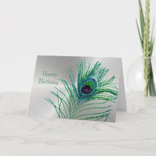 Carte Peacock Feather Green Parties scintillant Argent A