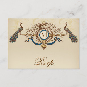 Carte Peacock Vintage RSVP pour Invitations Carrés